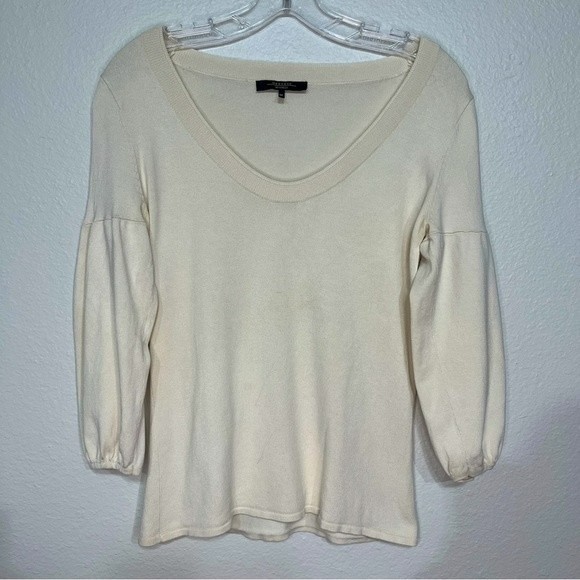 Weekend MaxMara Puff Sleeve Cream Silk Cotton Blend Pullover Sweater Medium - Picture 1 of 4